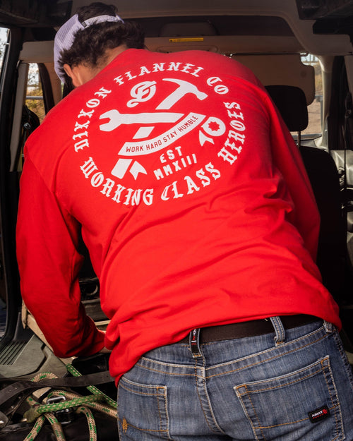 White Working Class Badge Long Sleeve T-Shirt - Red