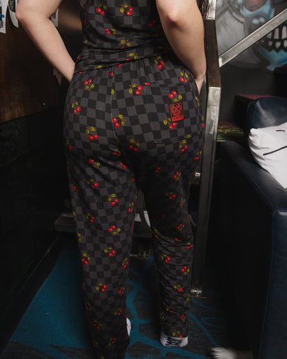 Women's Black Checkered and Cherry Pajama Pants