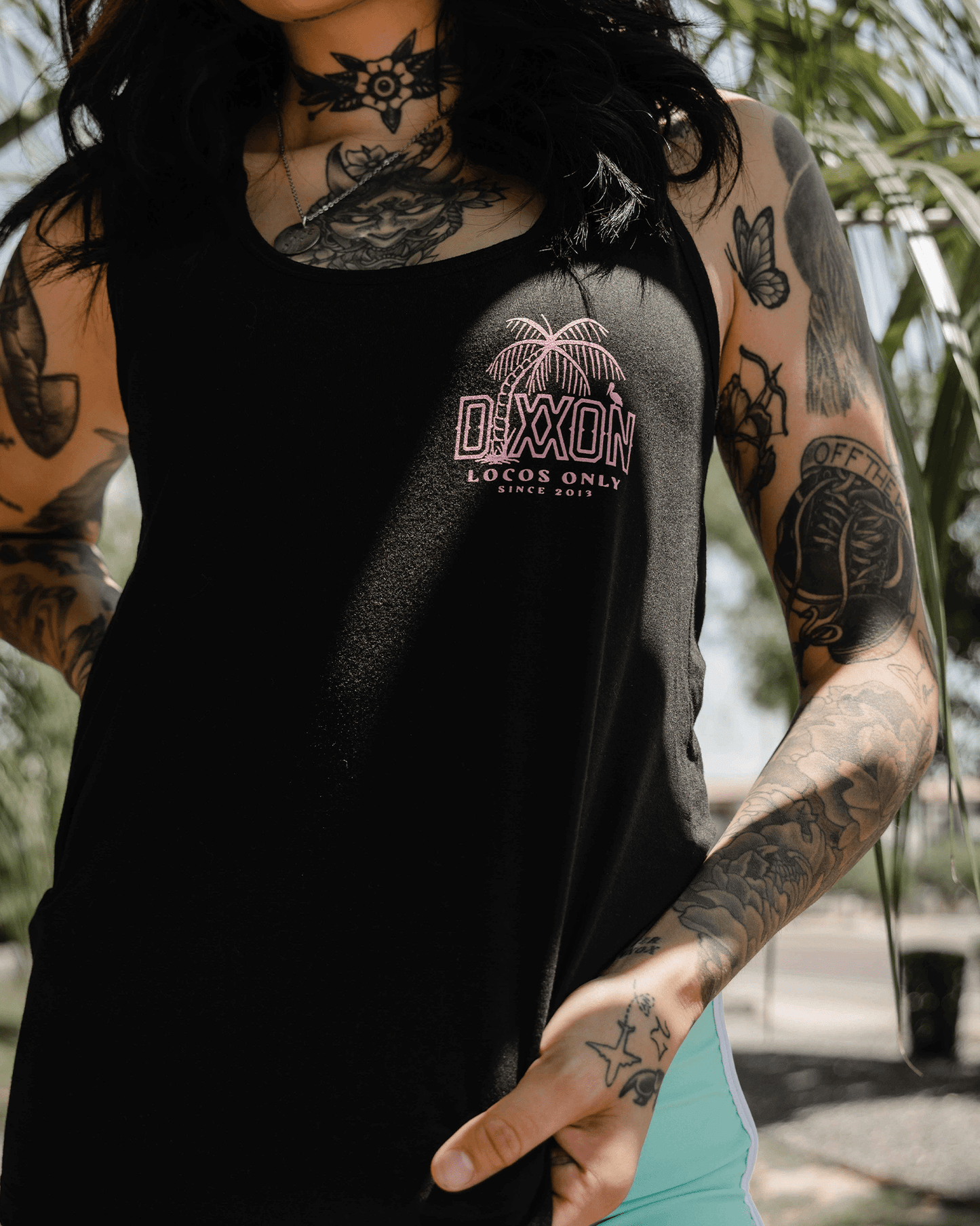Women's Pink Locos Flowy Tank - Black