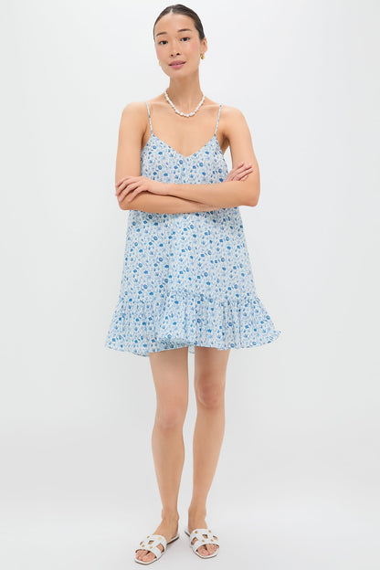 Blue & White Ditsy Floral Bayberry Mini Dress