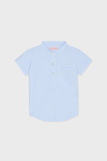 Blue Stripe Arcos Linen Mix Short Sleeve Shirt