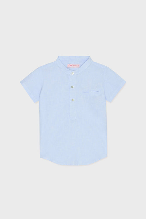 Blue Stripe Arcos Linen Mix Short Sleeve Shirt